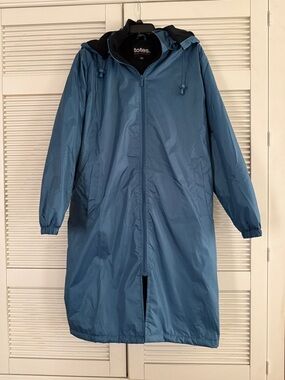TOTES  Insulated Lined Teal Blue Hooded Long Raincoat Coat